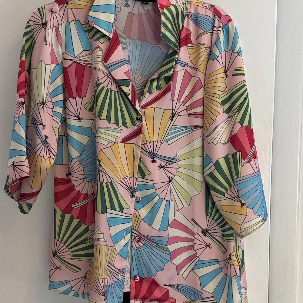 Multicolor Fan Print Button Down Shirt